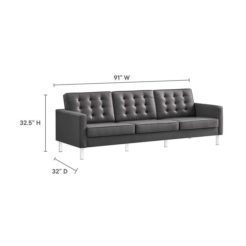 Loft Tufted Vegan Leather Sofa and Ottoman Set - Silver Gray