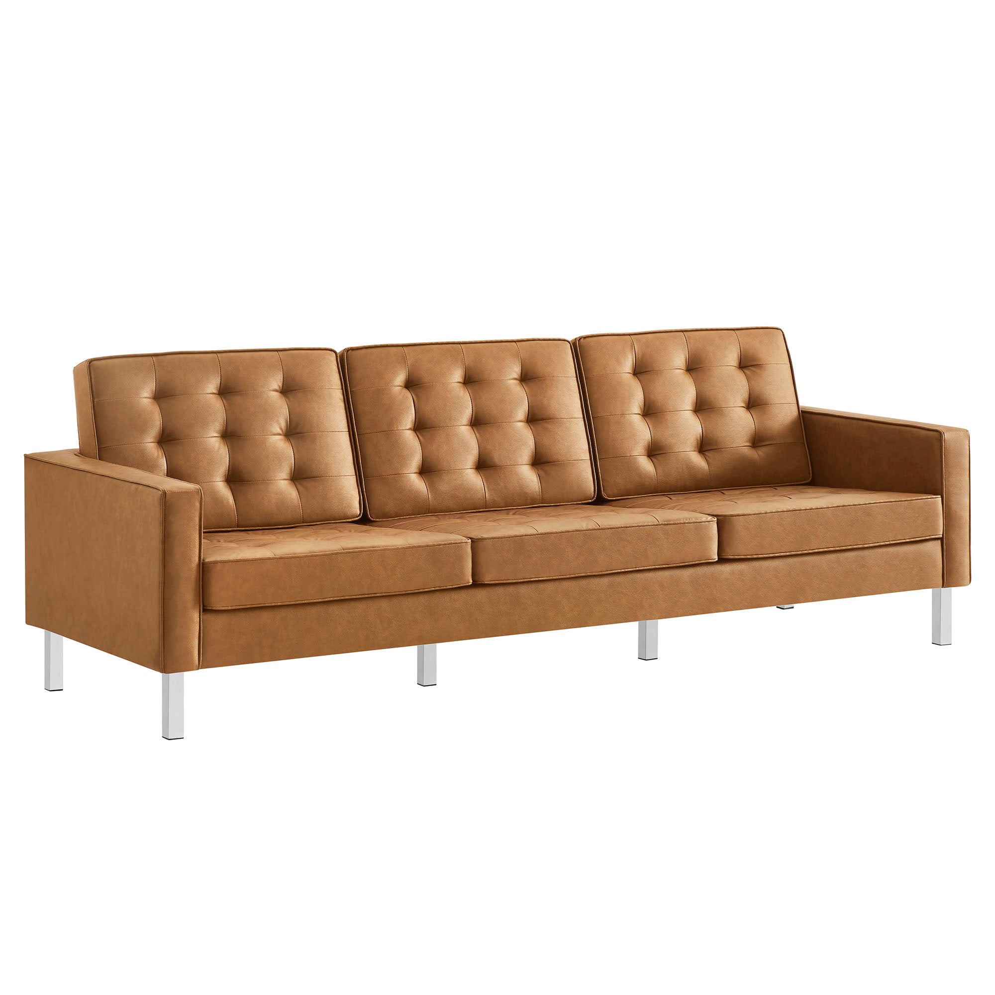 Loft Tufted Vegan Leather Sofa - Silver Tan