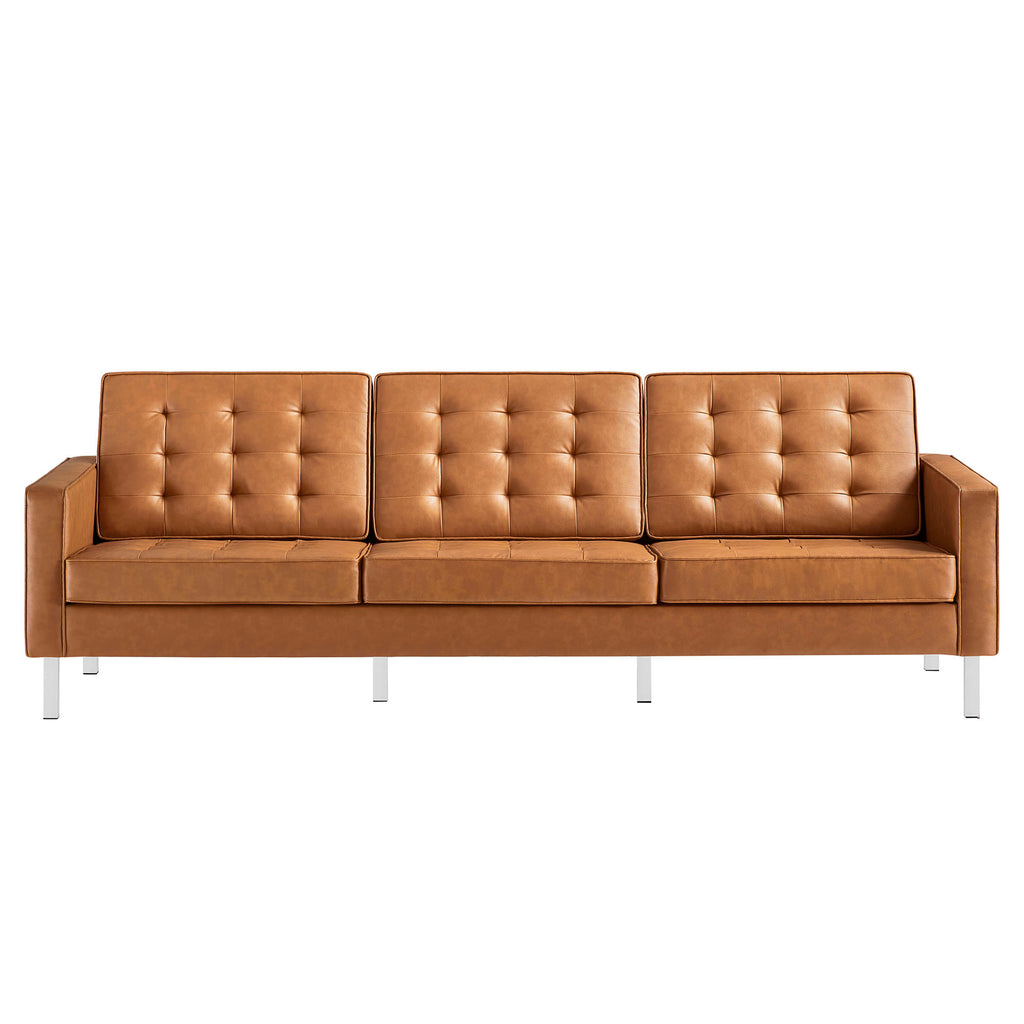 Loft Tufted Vegan Leather Sofa - Silver Tan