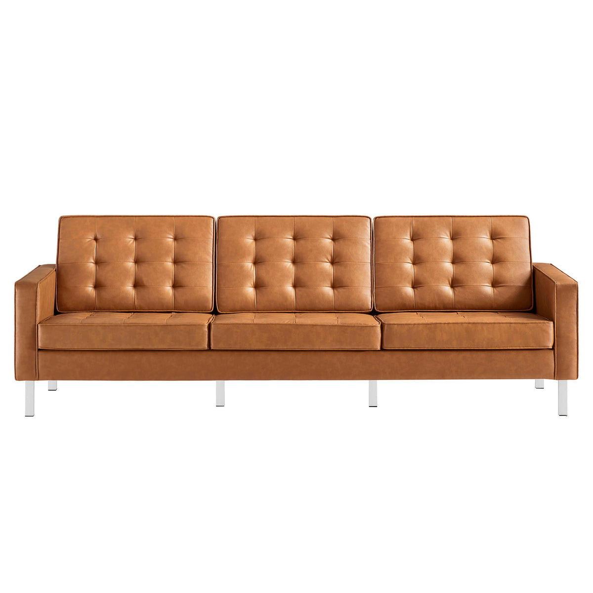Loft Tufted Vegan Leather Sofa - Silver Tan