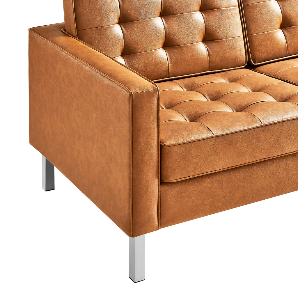 Loft Tufted Vegan Leather Sofa - Silver Tan