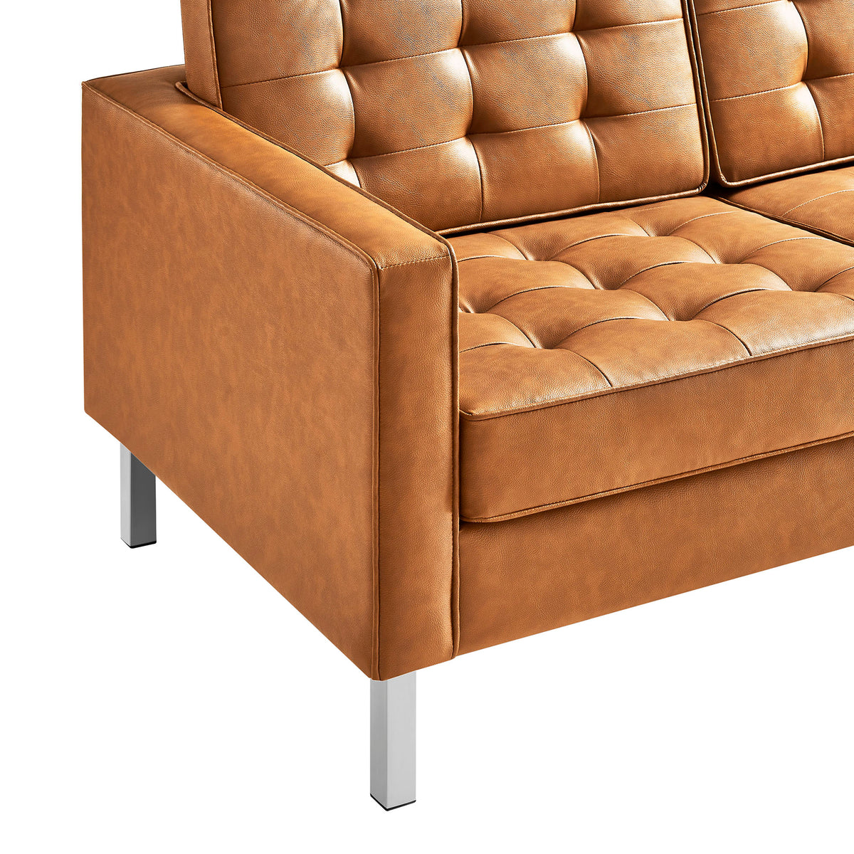 Loft Tufted Vegan Leather Sofa - Silver Tan