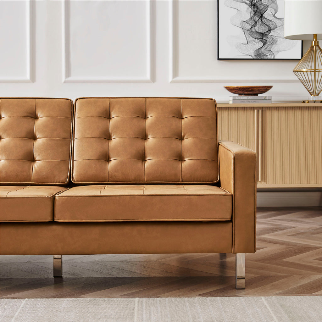 Loft Tufted Vegan Leather Sofa - Silver Tan