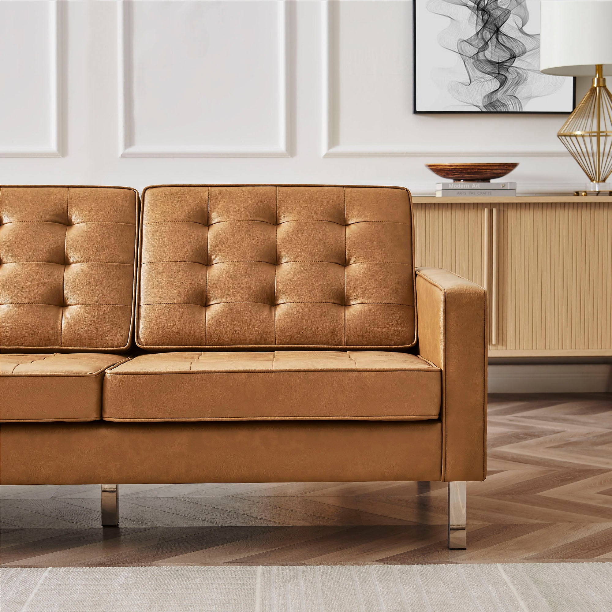 Loft Tufted Vegan Leather Sofa - Silver Tan