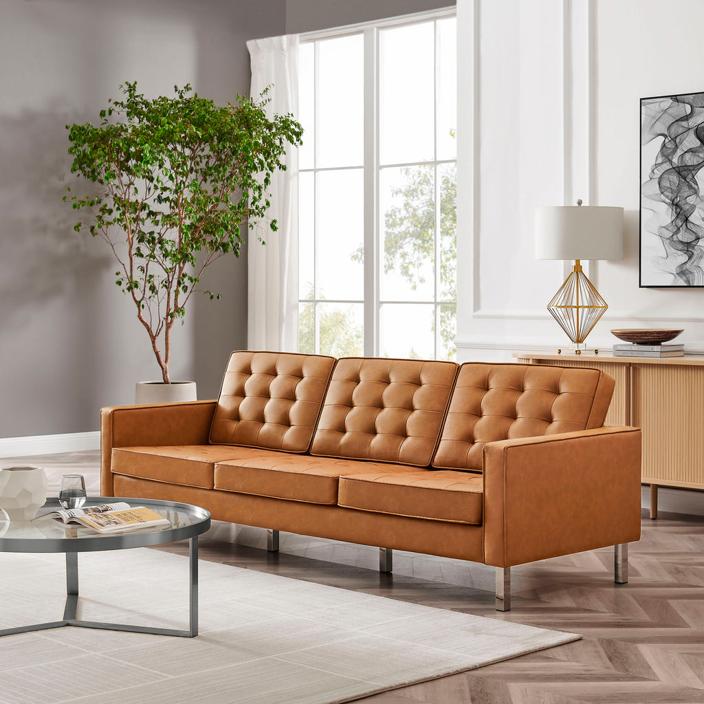 Loft Tufted Vegan Leather Sofa - Silver Tan