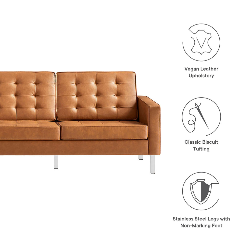 Loft Tufted Vegan Leather Sofa - Silver Tan
