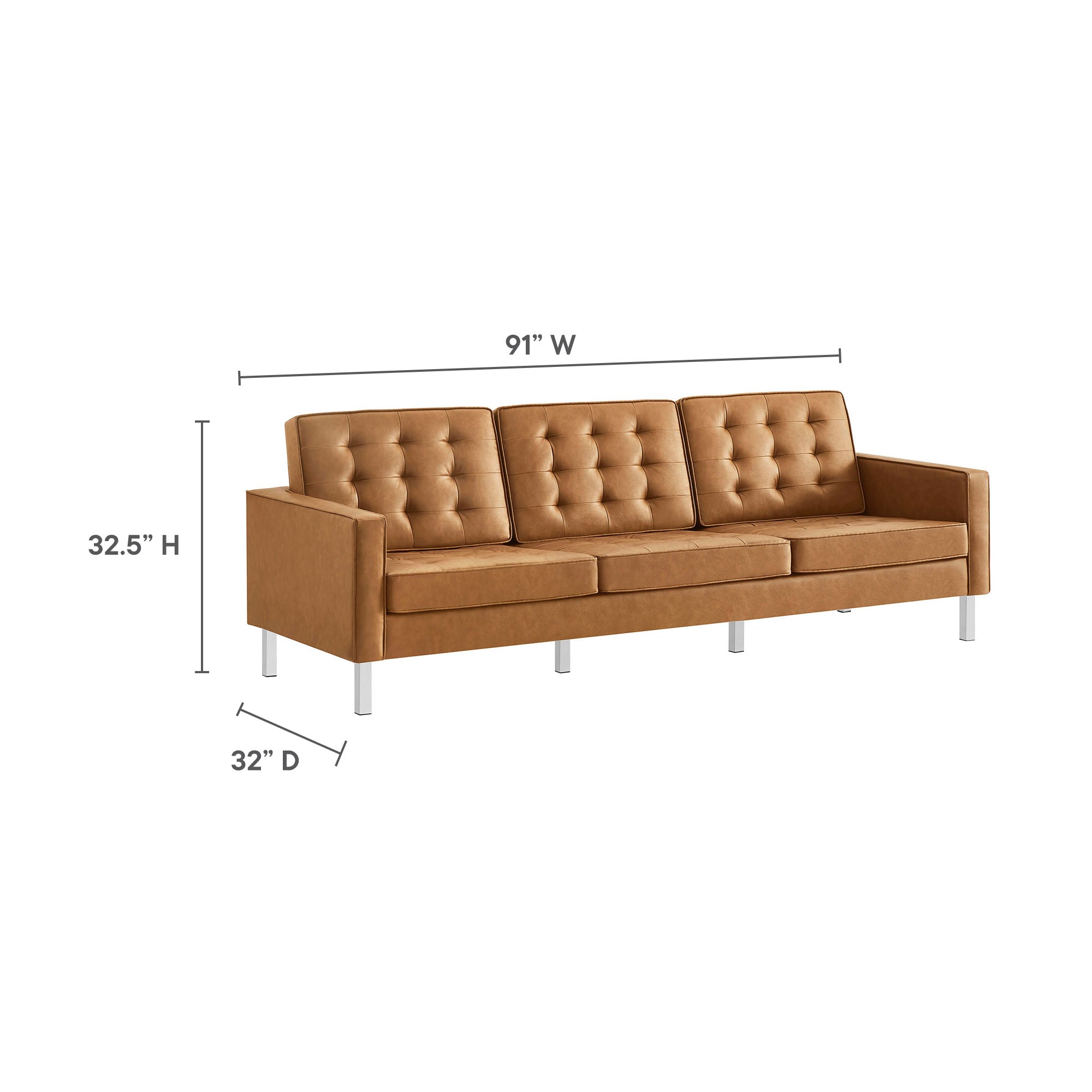 Loft Tufted Vegan Leather Sofa - Silver Tan