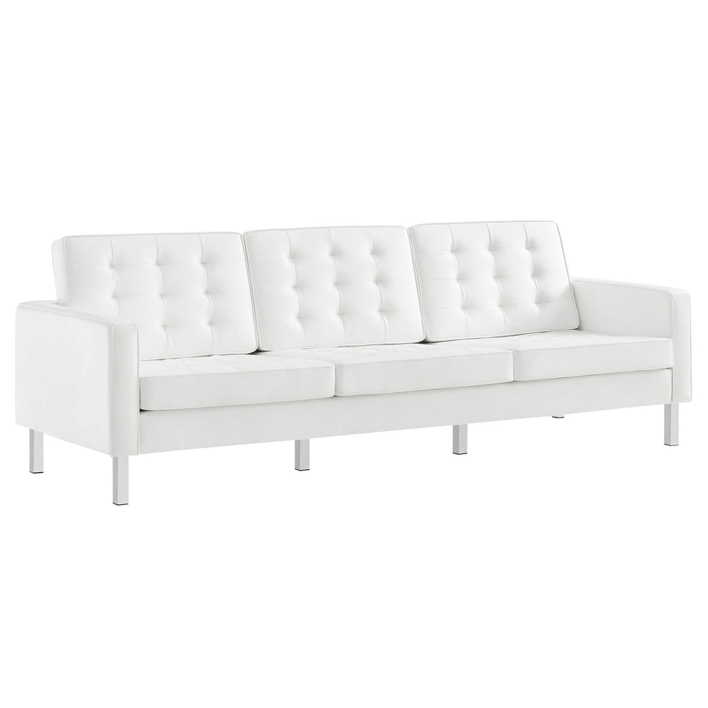 Loft Tufted Vegan Leather Sofa - Silver White