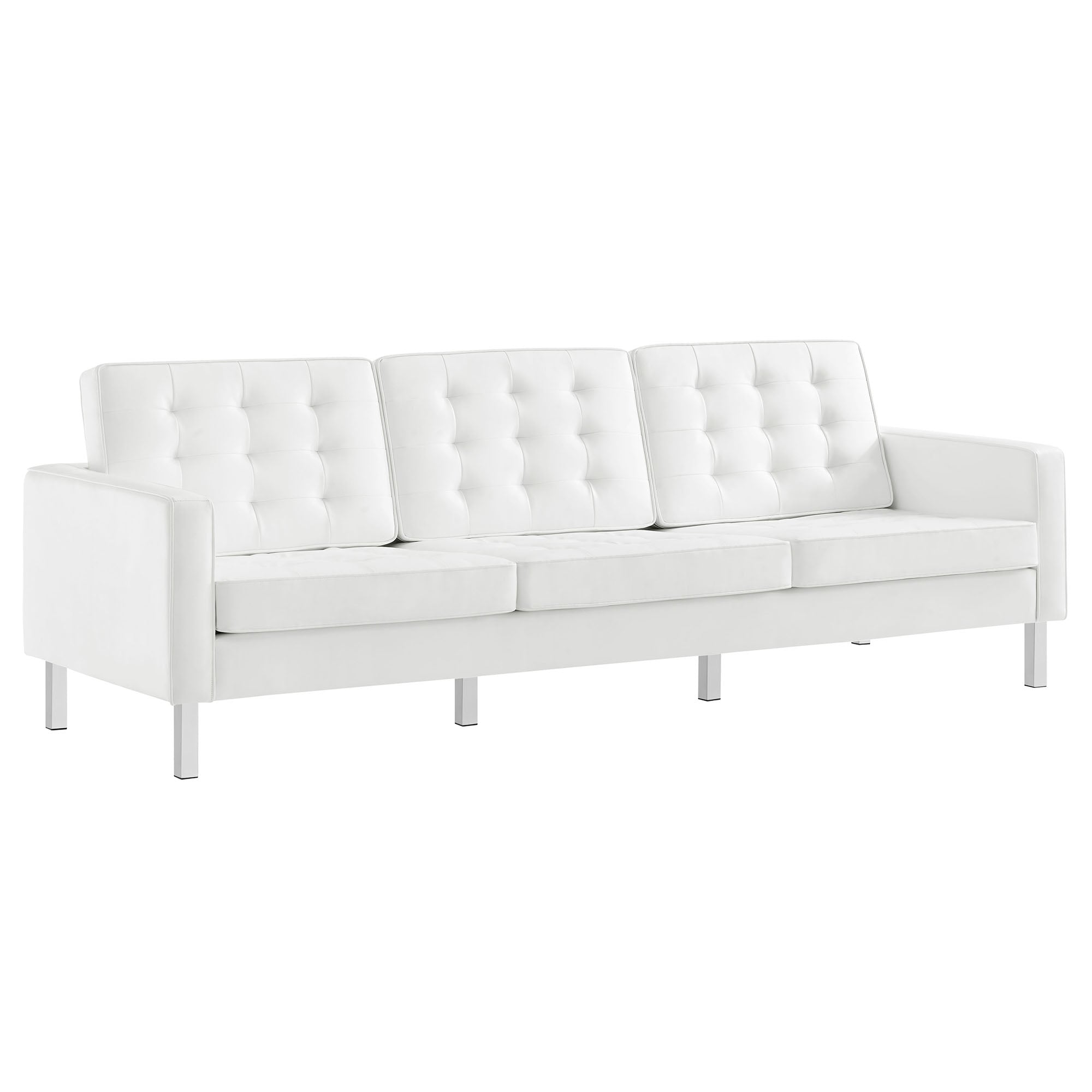 Loft Tufted Vegan Leather Sofa - Silver White