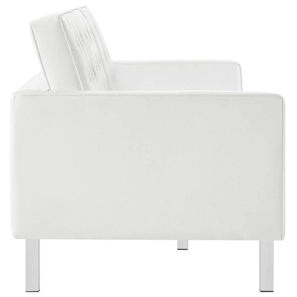 Loft Tufted Vegan Leather Sofa - Silver White