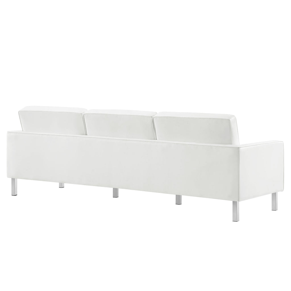 Loft Tufted Vegan Leather Sofa - Silver White