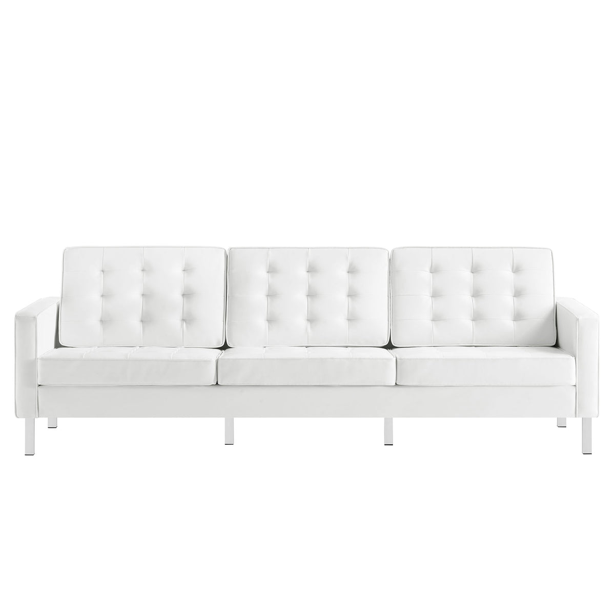 Loft Tufted Vegan Leather Sofa - Silver White