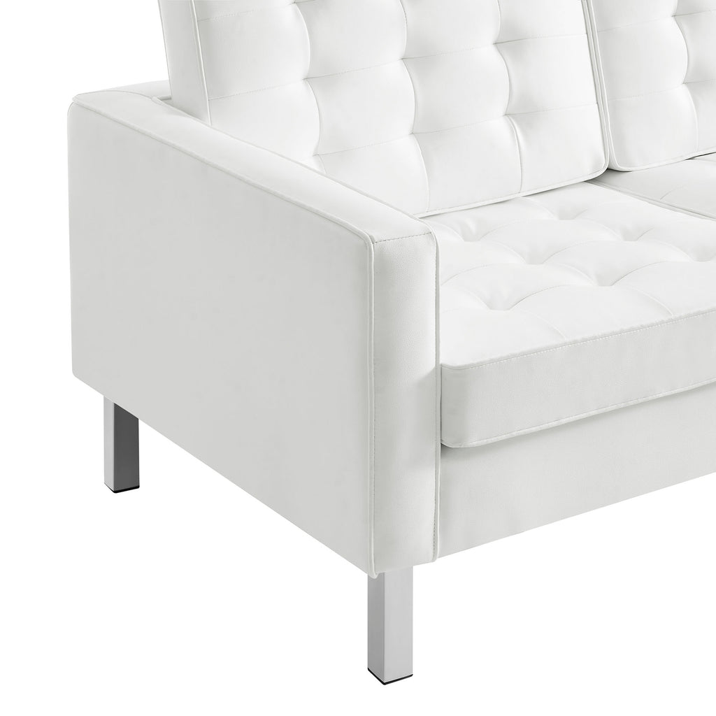 Loft Tufted Vegan Leather Sofa - Silver White