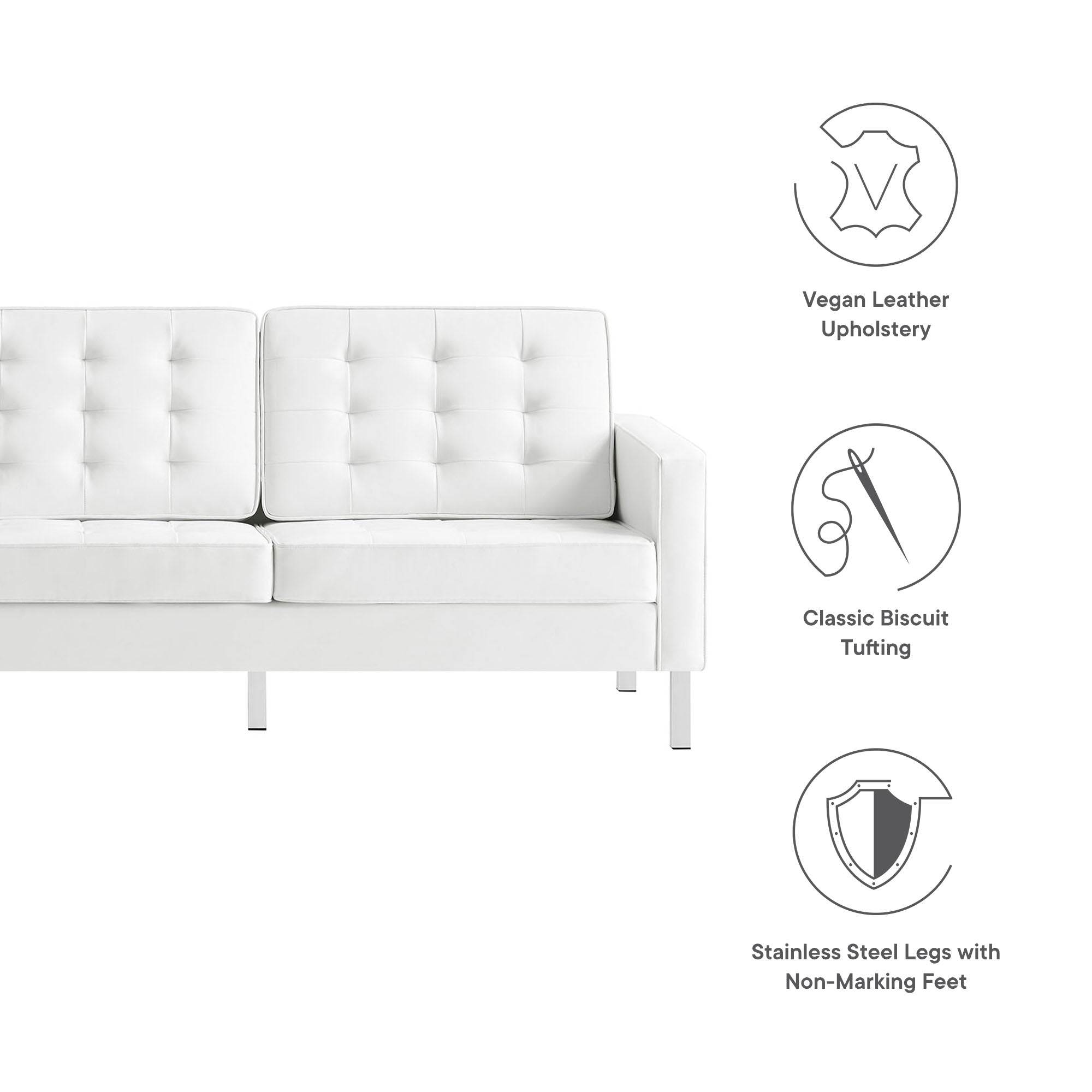 Loft Tufted Vegan Leather Sofa - Silver White