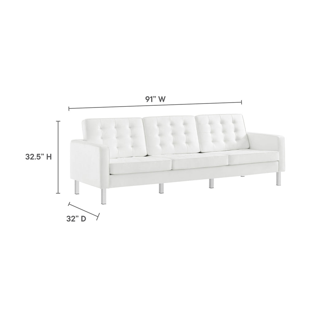 Loft Tufted Vegan Leather Sofa - Silver White