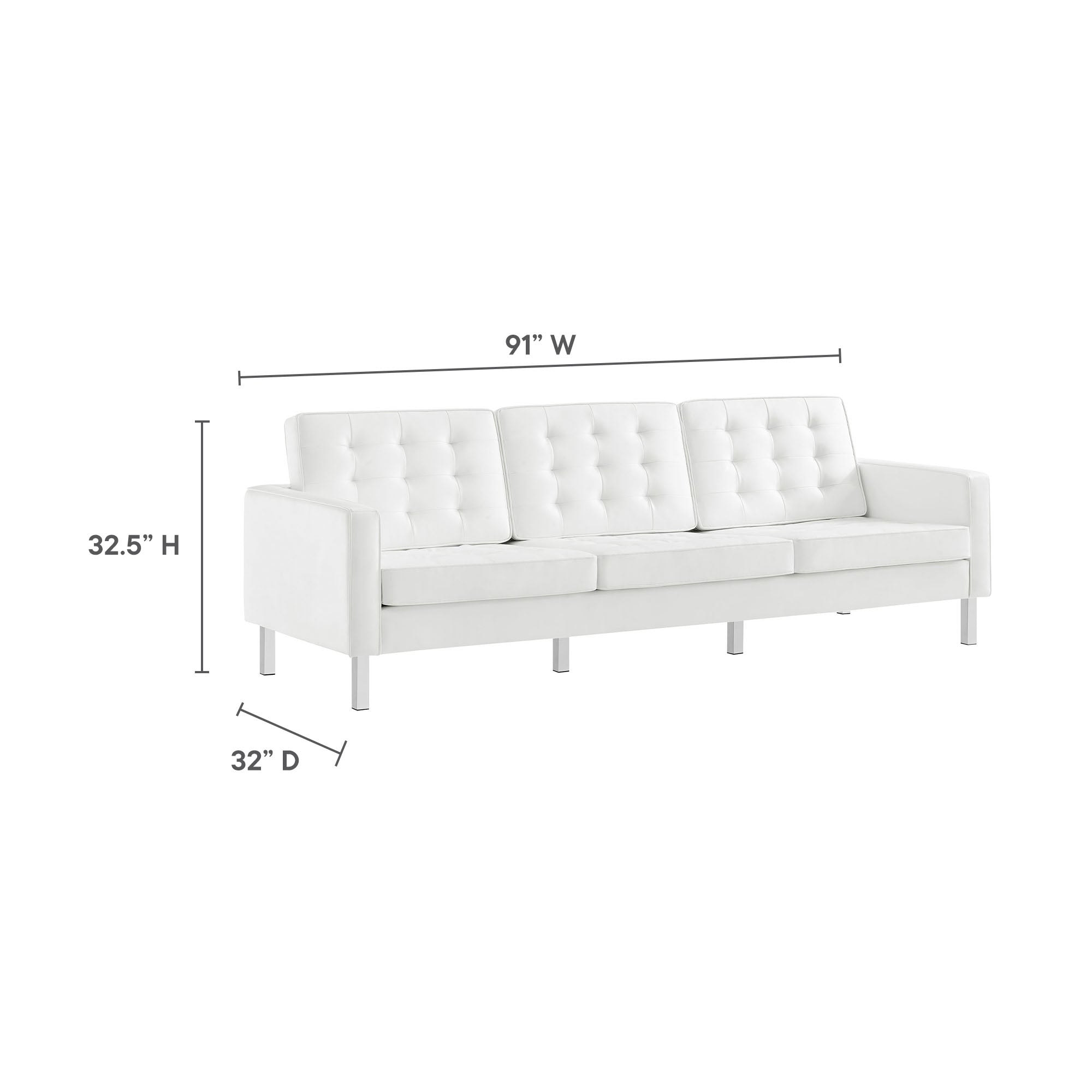 Loft Tufted Vegan Leather Sofa - Silver White