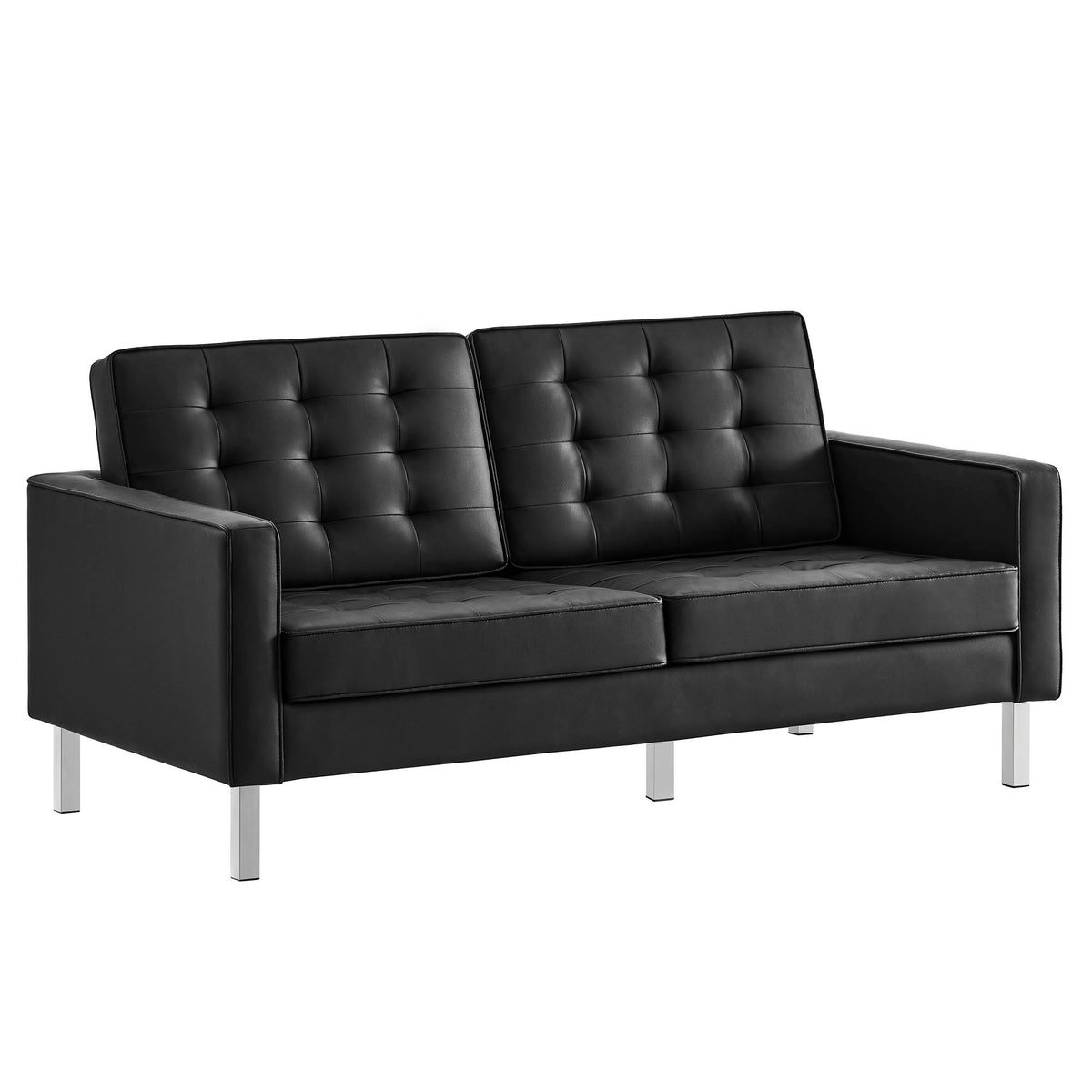 Loft Tufted Vegan Leather Loveseat - Silver Black