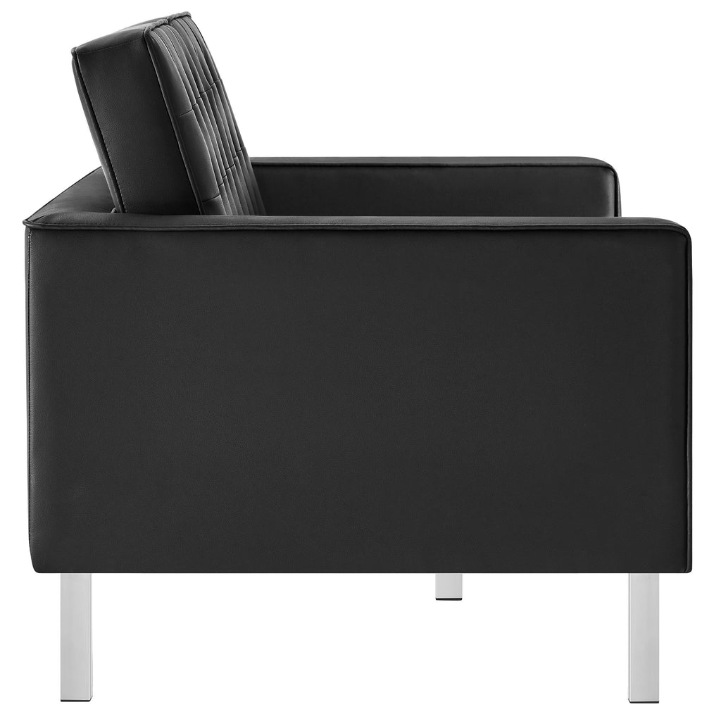Loft Tufted Vegan Leather Loveseat - Silver Black