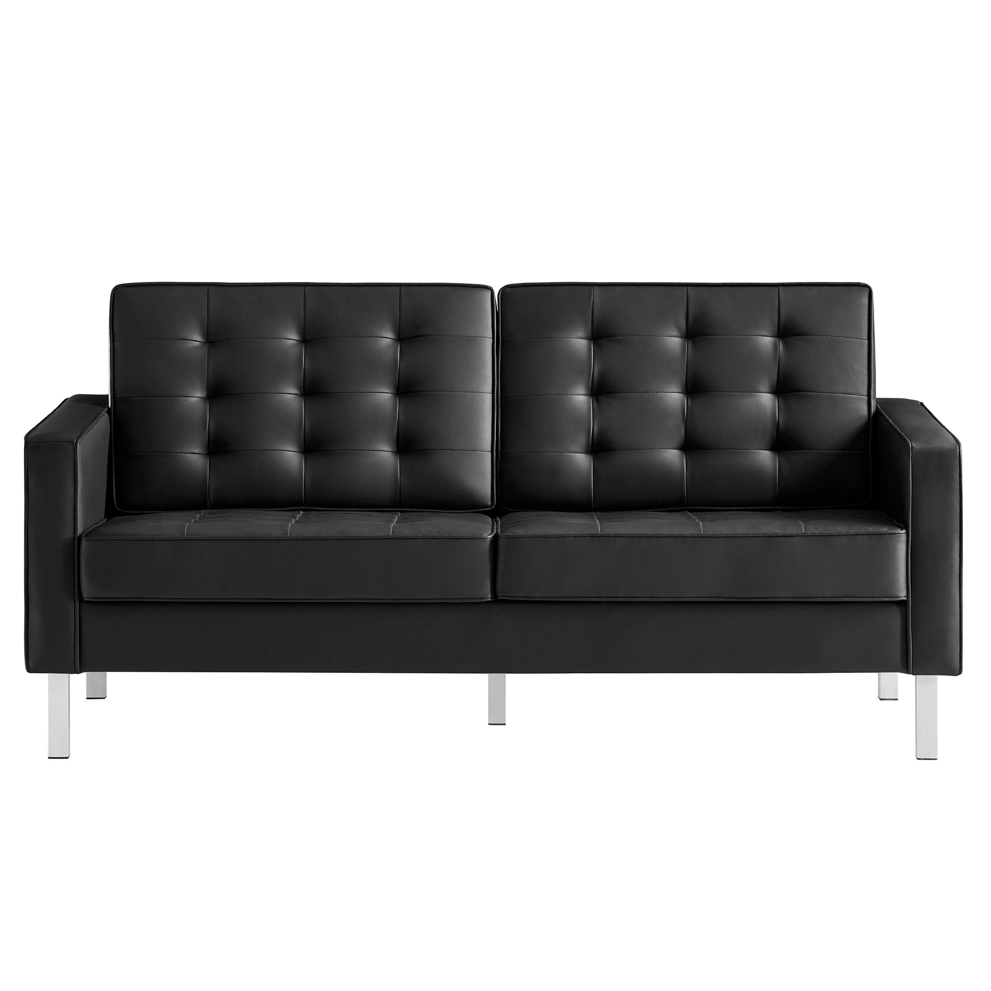 Loft Tufted Vegan Leather Loveseat - Silver Black