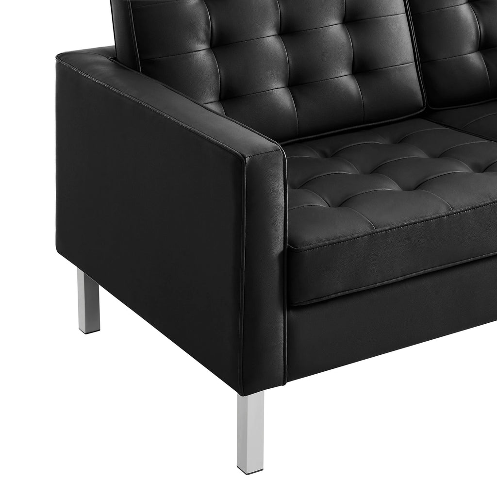 Loft Tufted Vegan Leather Loveseat - Silver Black