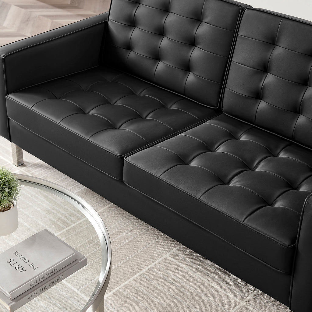 Loft Tufted Vegan Leather Loveseat - Silver Black