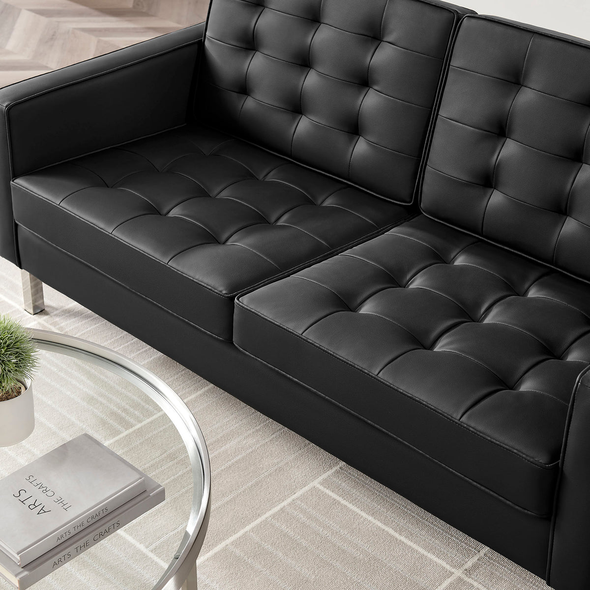 Loft Tufted Vegan Leather Loveseat - Silver Black