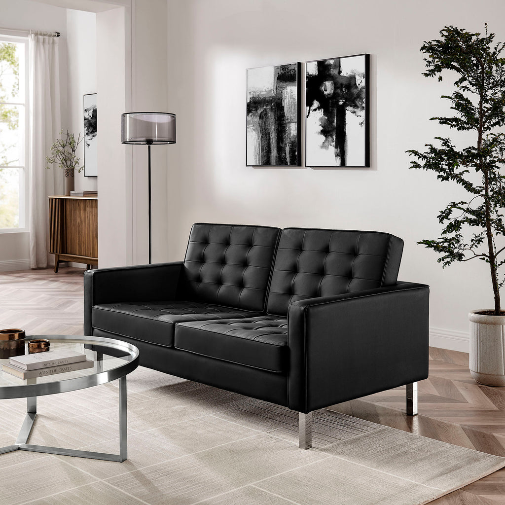 Loft Tufted Vegan Leather Loveseat - Silver Black