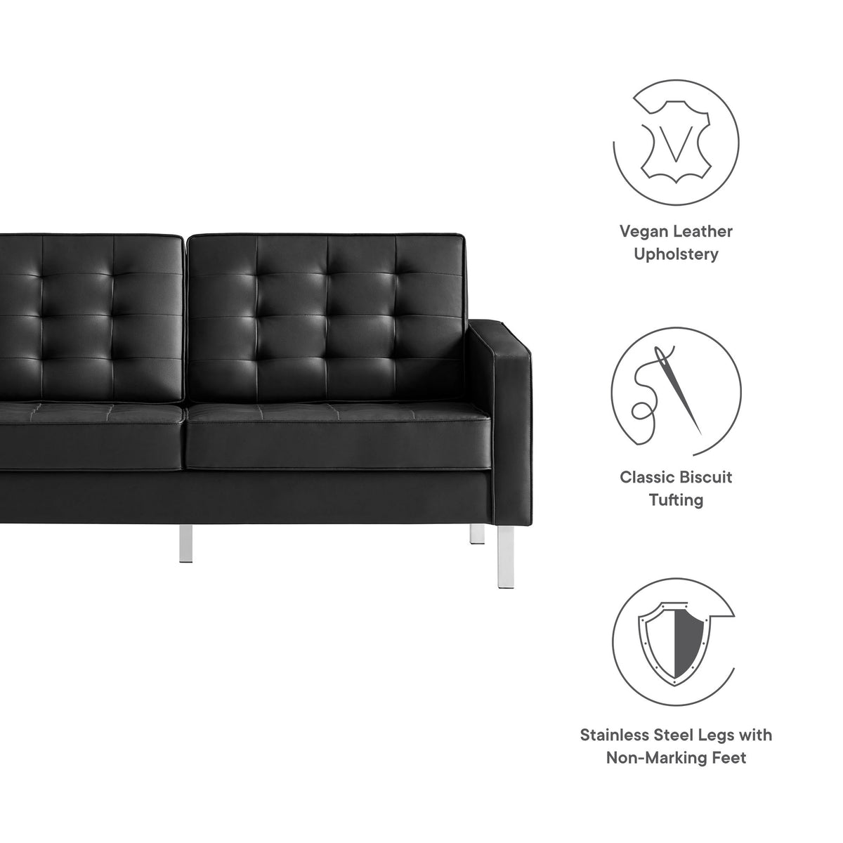 Loft Tufted Vegan Leather Loveseat - Silver Black