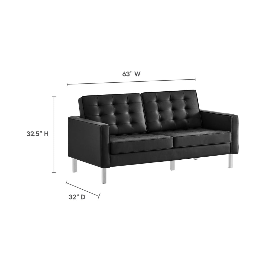 Loft Tufted Vegan Leather Loveseat - Silver Black