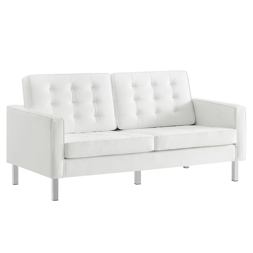 Loft Tufted Vegan Leather Loveseat - Silver White