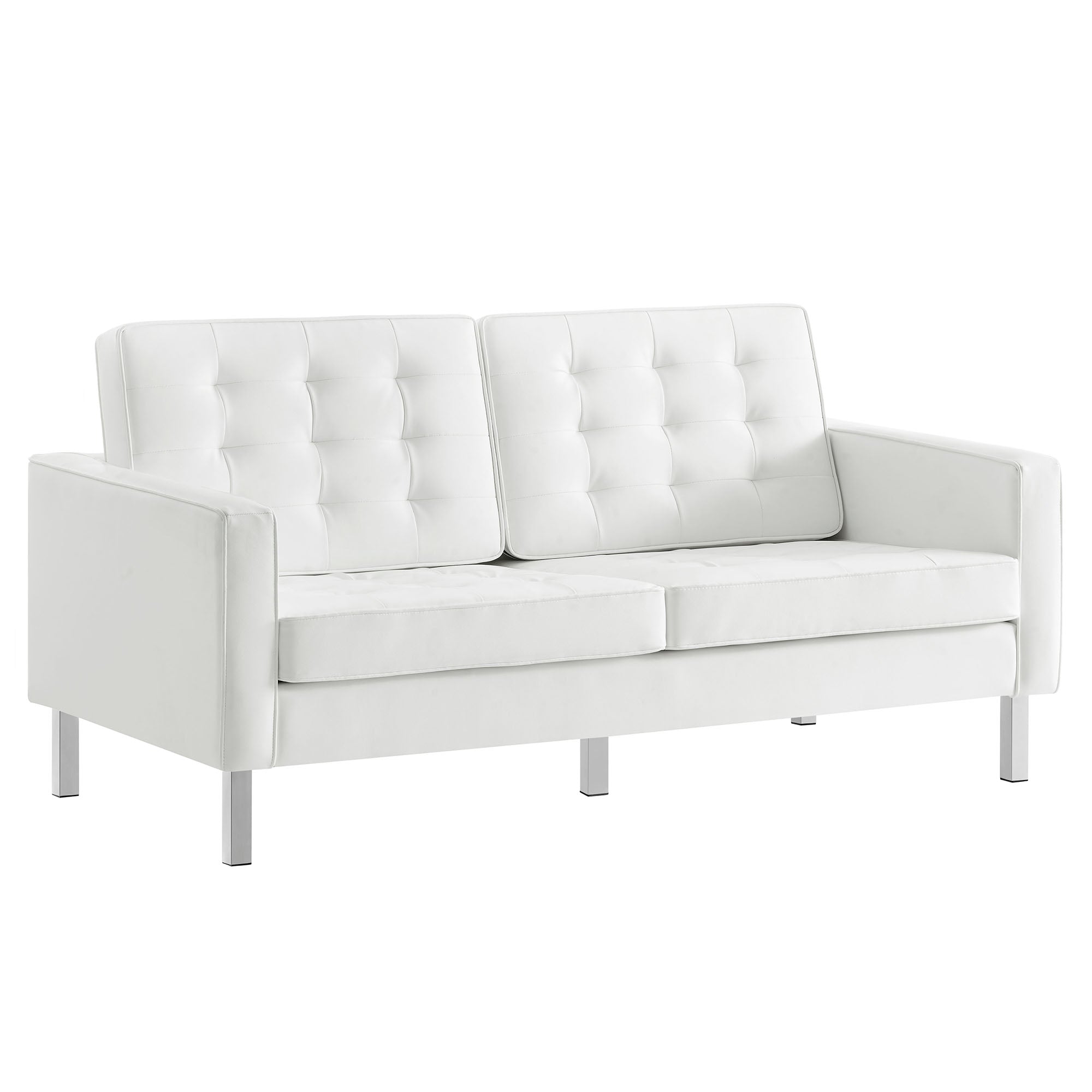 Loft 2-Piece Tufted Vegan Leather Furniture Set - Silver White