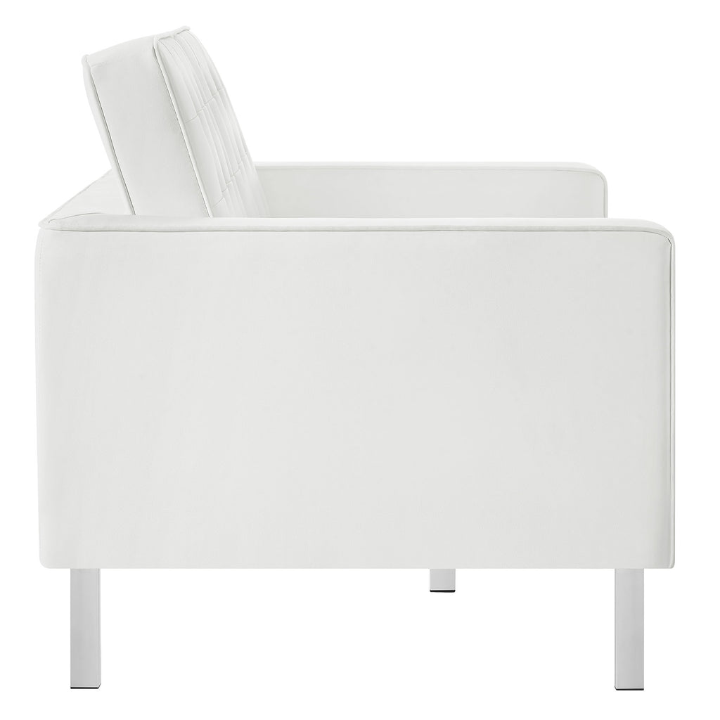 Loft Tufted Vegan Leather Loveseat - Silver White