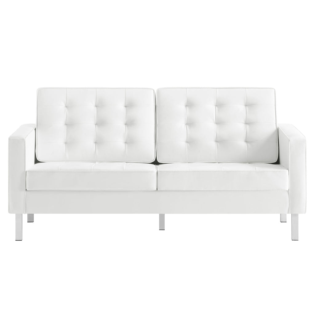 Loft Tufted Vegan Leather Loveseat - Silver White