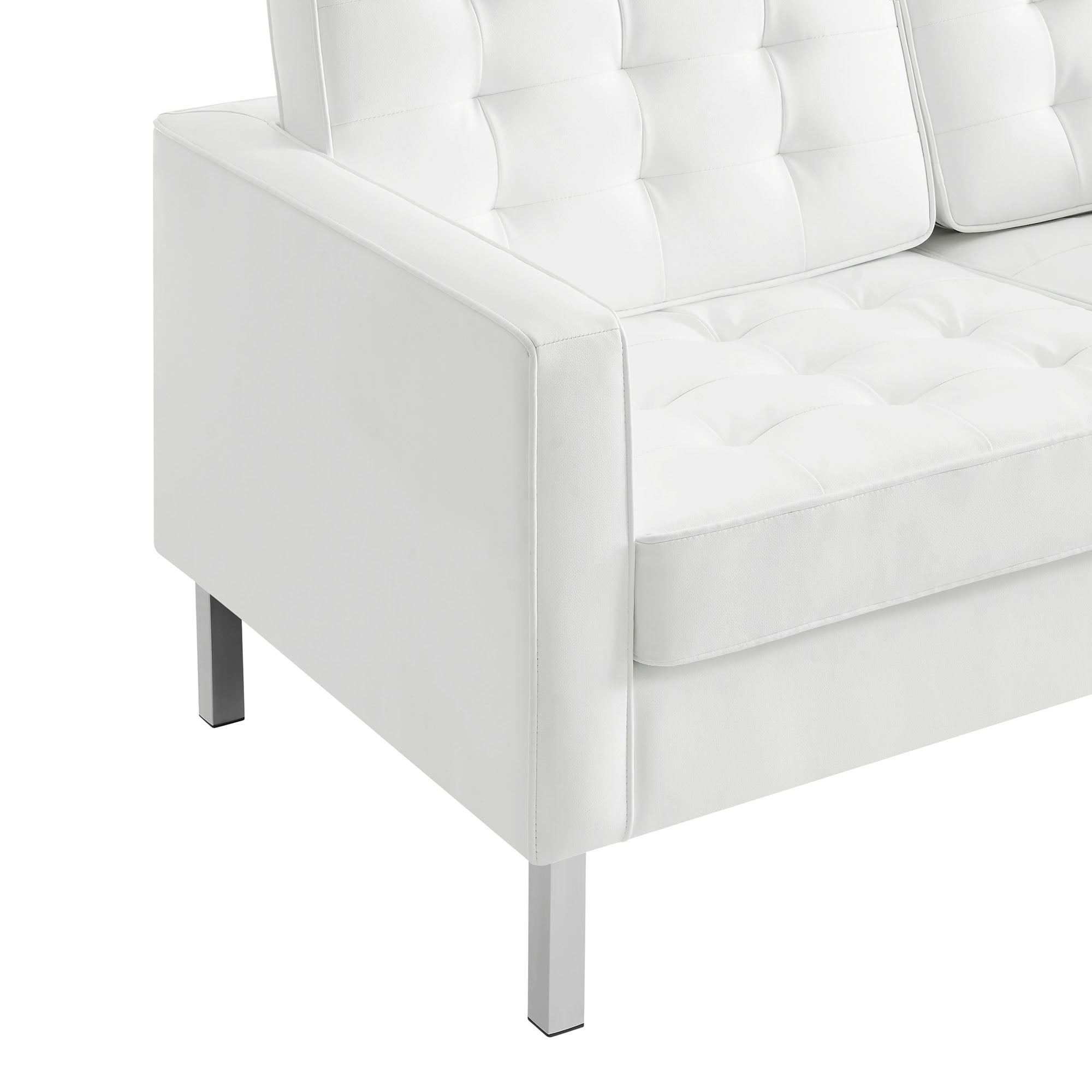 Loft Tufted Vegan Leather Loveseat - Silver White