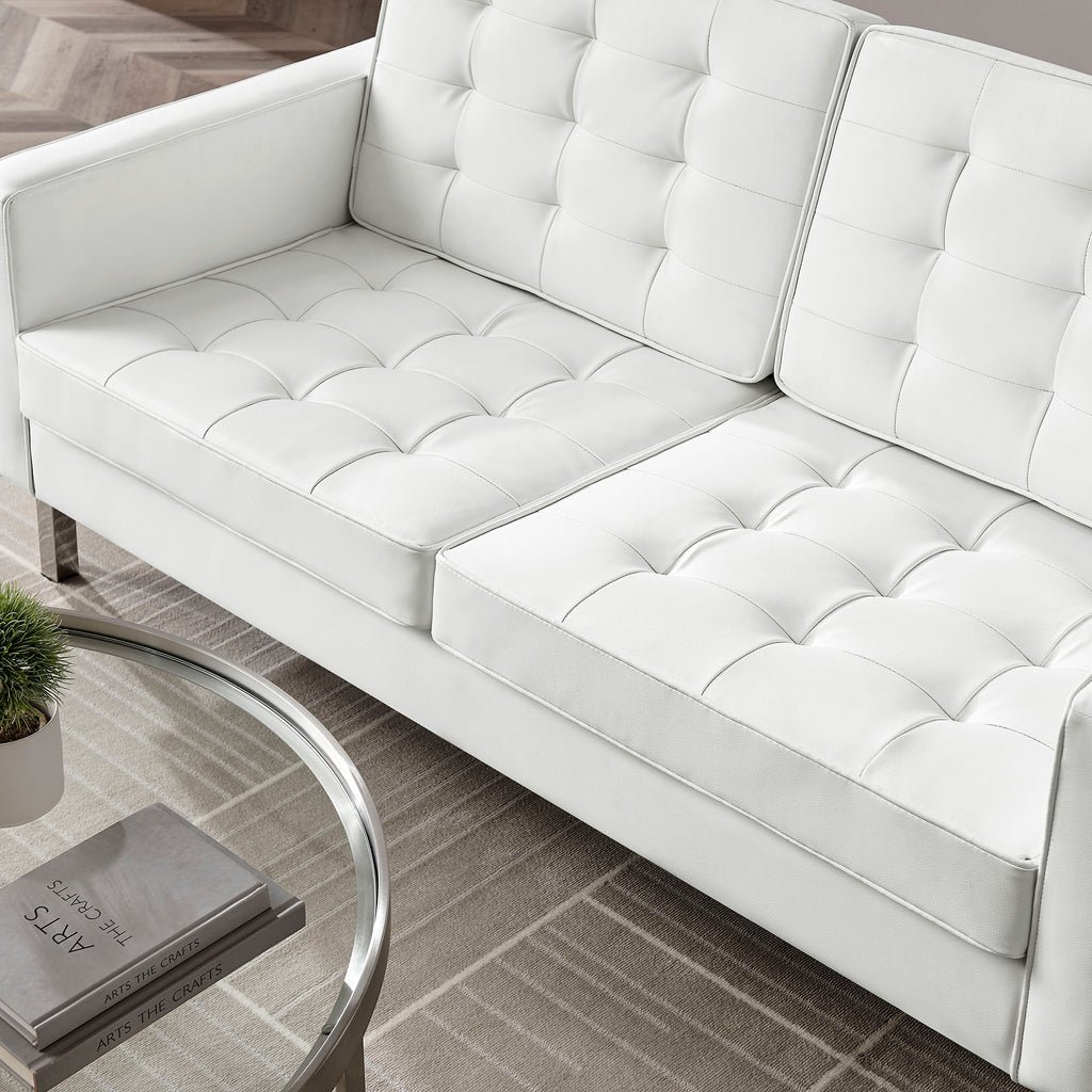 Loft Tufted Vegan Leather Loveseat - Silver White