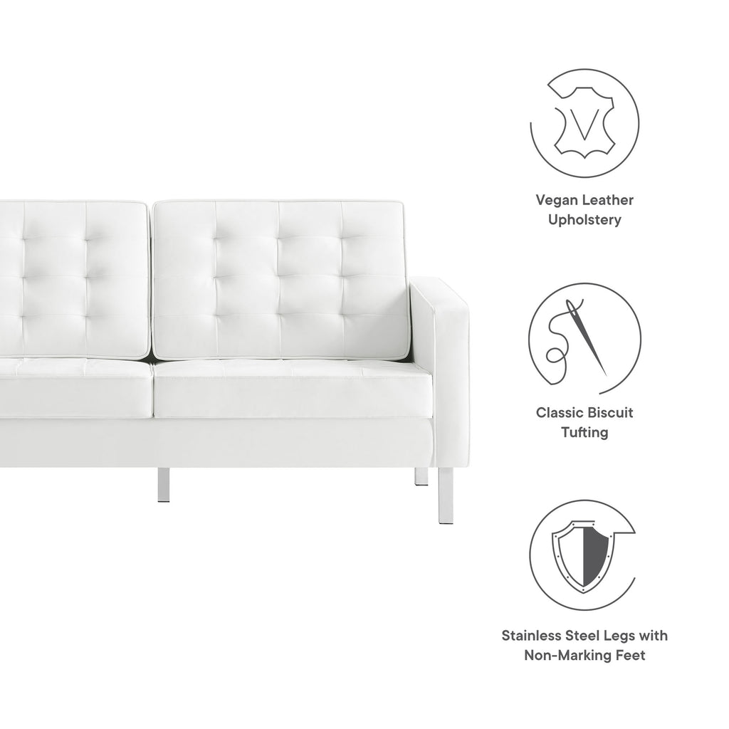 Loft Tufted Vegan Leather Loveseat - Silver White