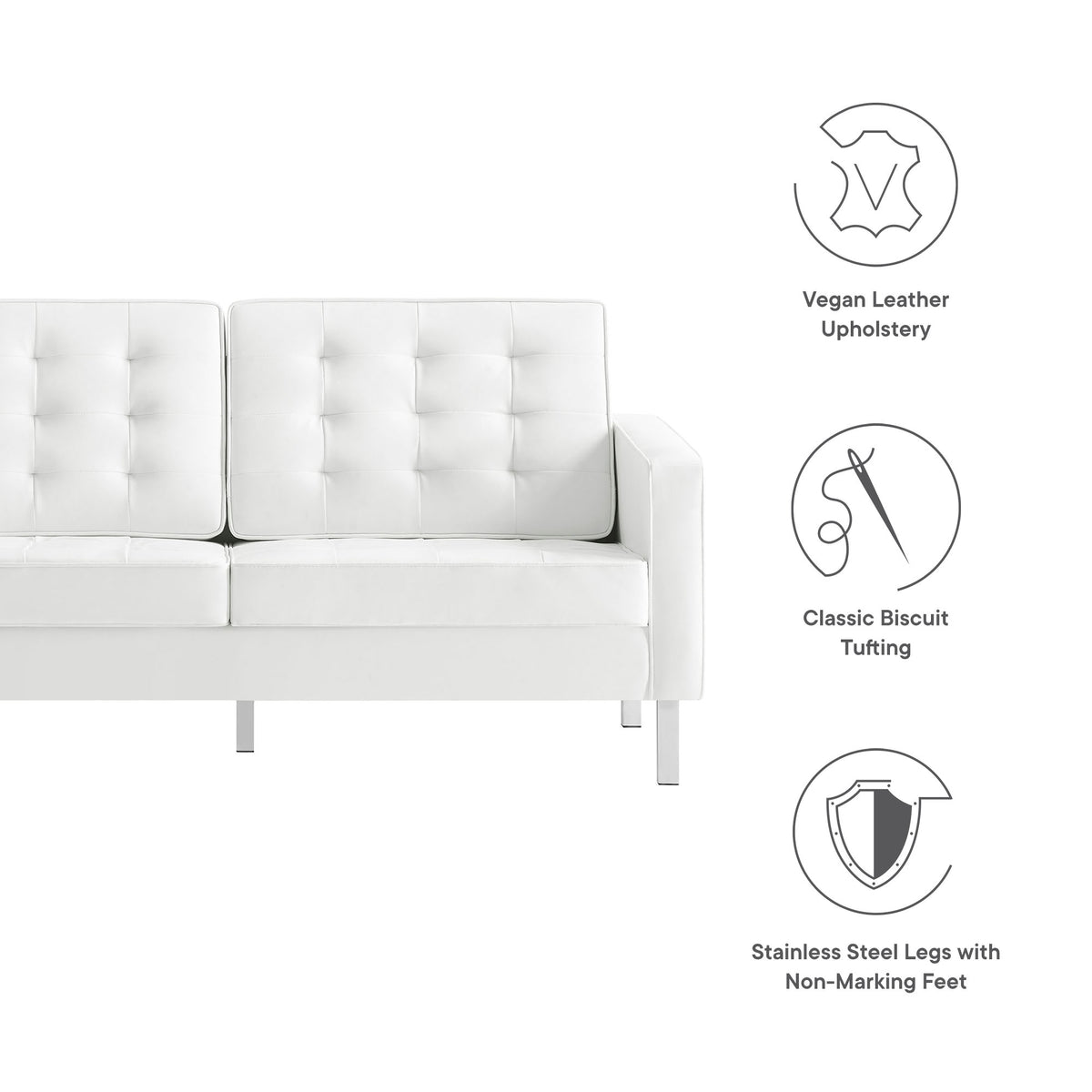 Loft Tufted Vegan Leather Loveseat - Silver White