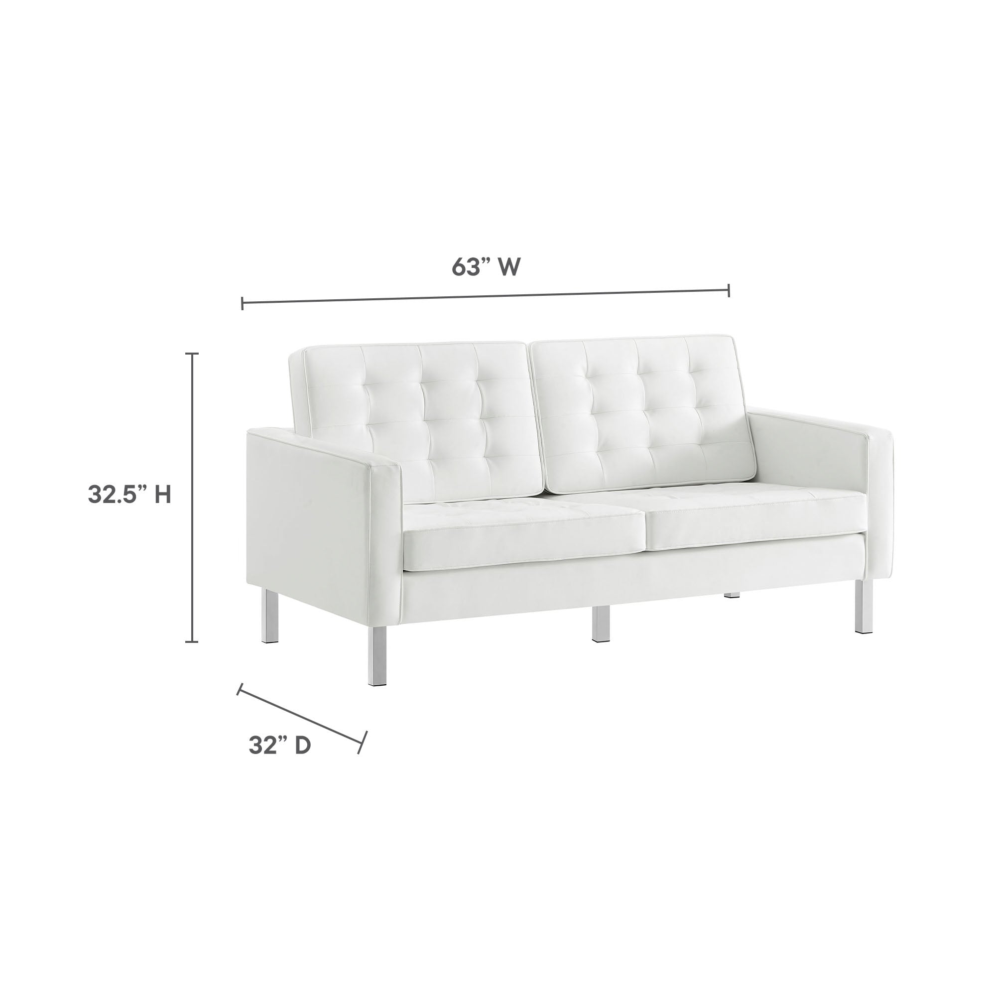 Loft Tufted Vegan Leather Loveseat - Silver White