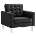 Loft Tufted Vegan Leather Armchair - Silver Black