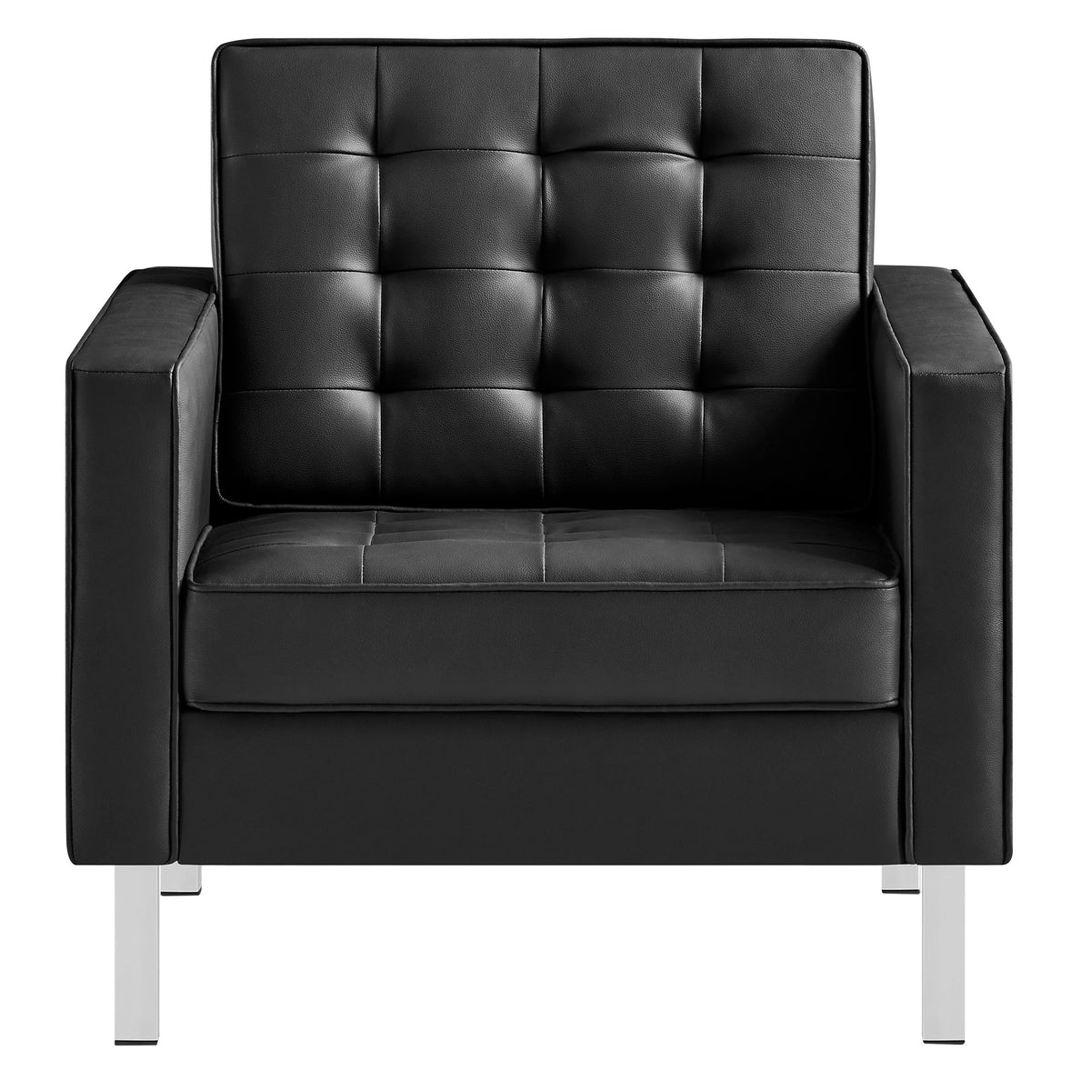 Loft Tufted Vegan Leather Armchair - Silver Black