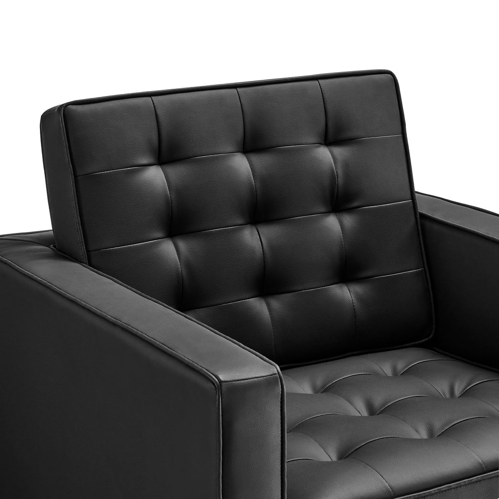 Loft Tufted Vegan Leather Armchair - Silver Black