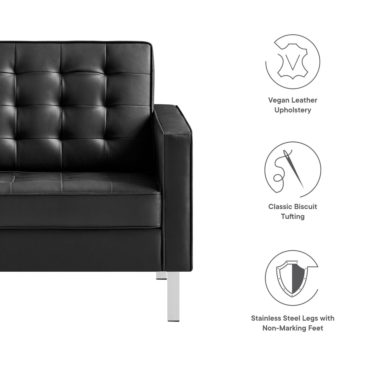 Loft Tufted Vegan Leather Armchair - Silver Black