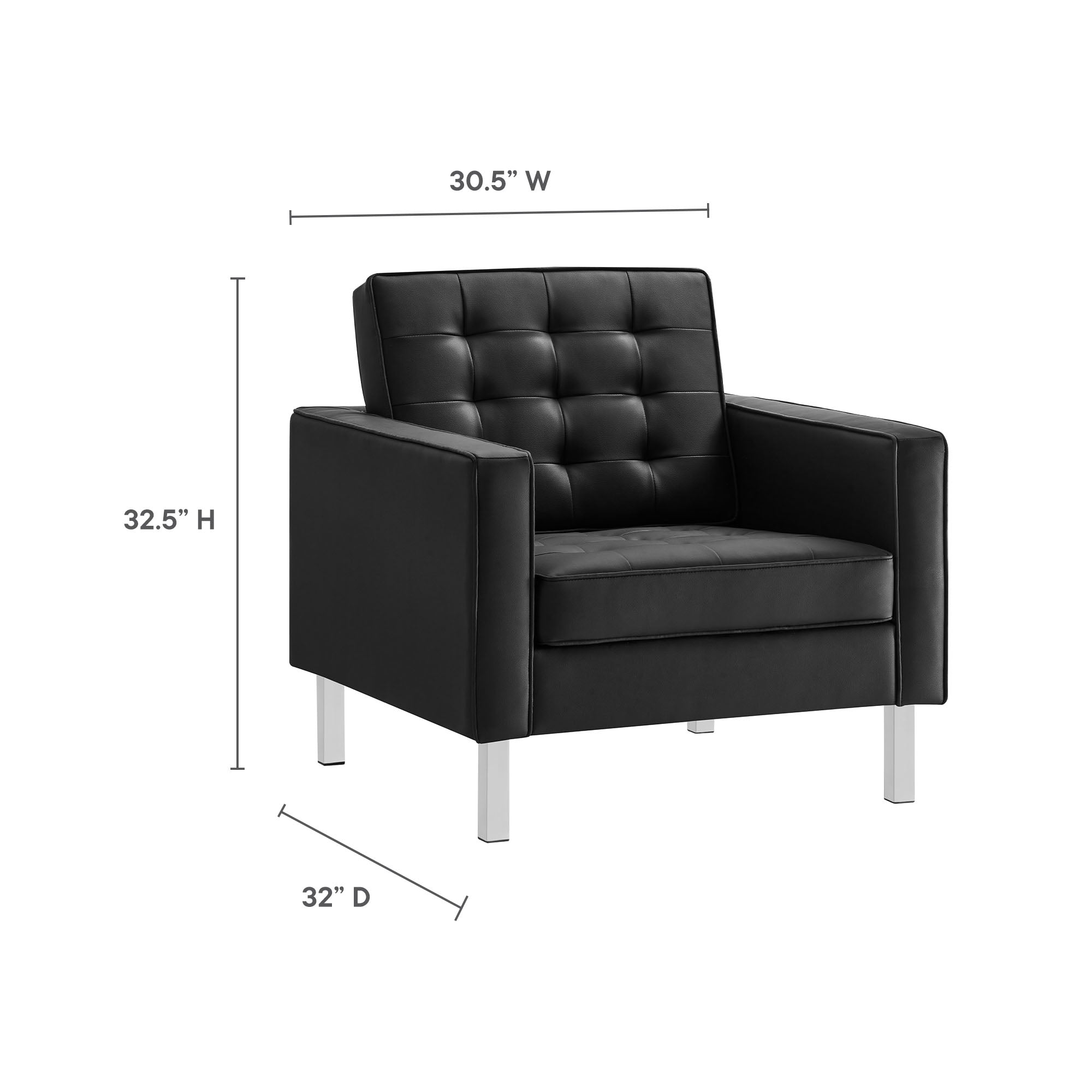 Loft Tufted Vegan Leather Armchair - Silver Black