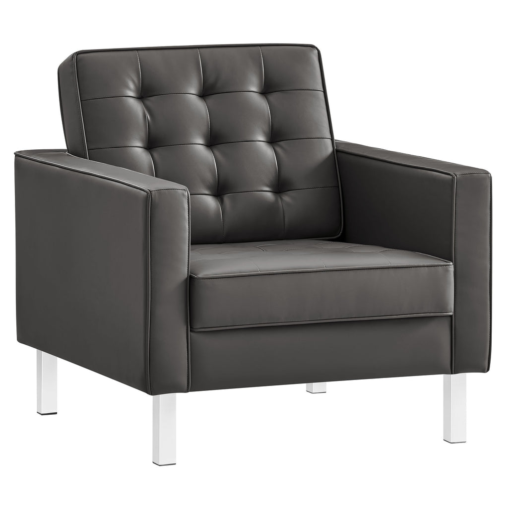 Loft Tufted Vegan Leather Armchair - Silver Gray