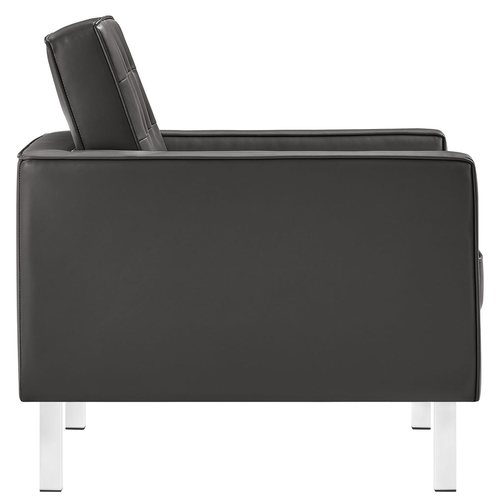 Loft Tufted Vegan Leather Armchair - Silver Gray
