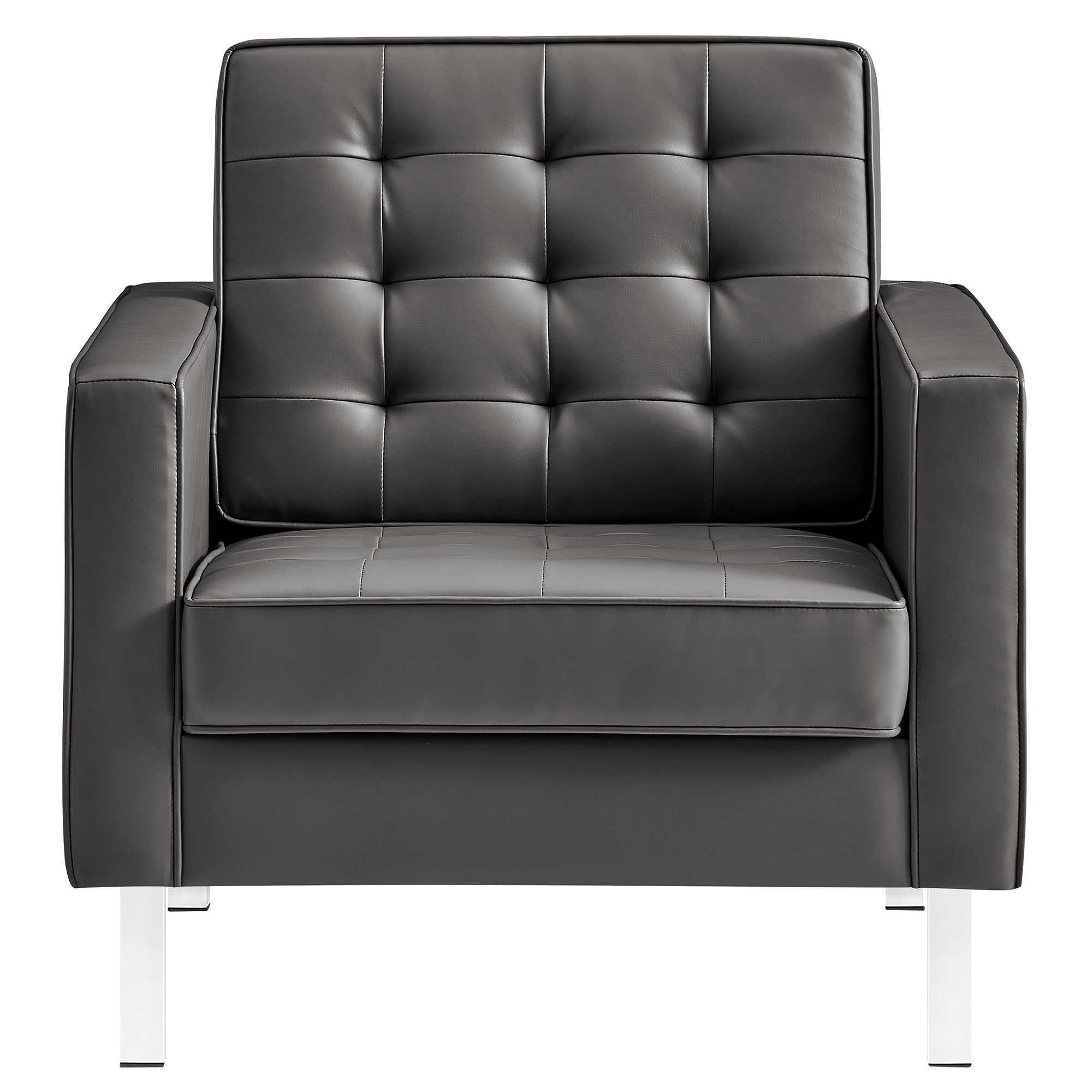 Loft Tufted Vegan Leather Armchairs Set of 2 - Silver Gray