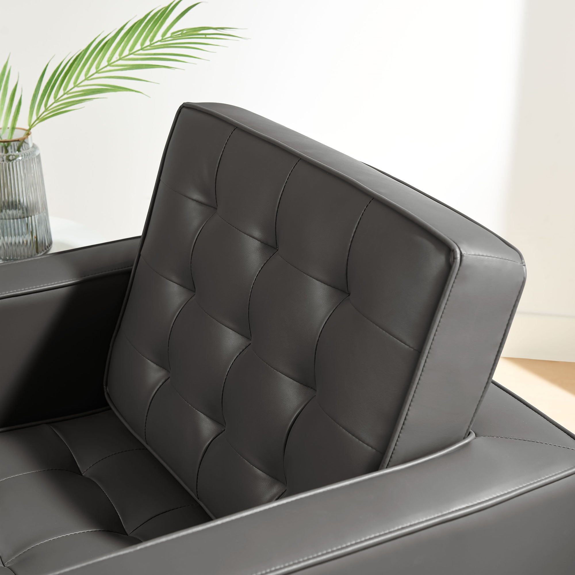 Loft Tufted Vegan Leather Armchair - Silver Gray