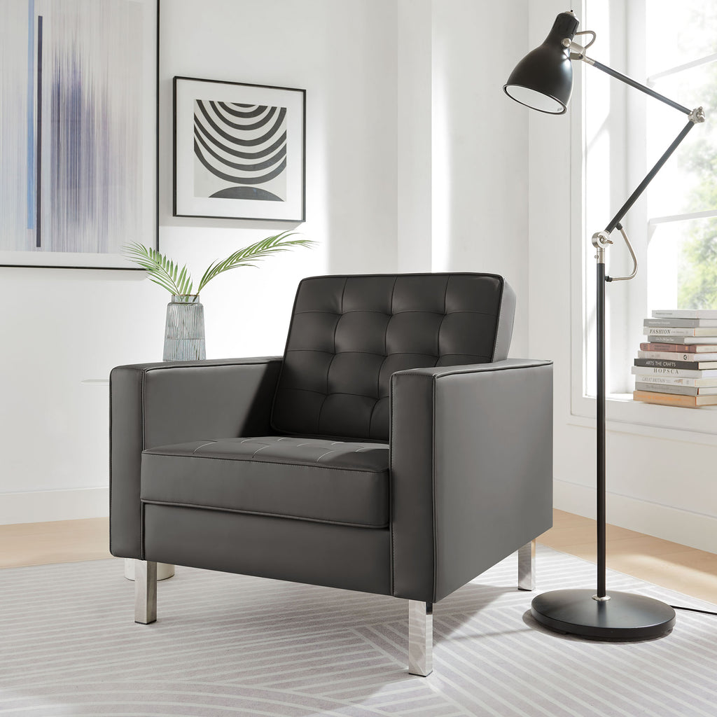 Loft Tufted Vegan Leather Armchair - Silver Gray
