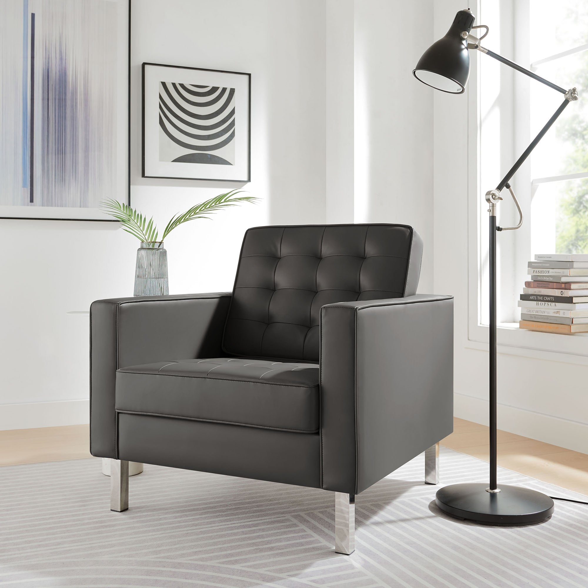 Loft Tufted Vegan Leather Armchair - Silver Gray