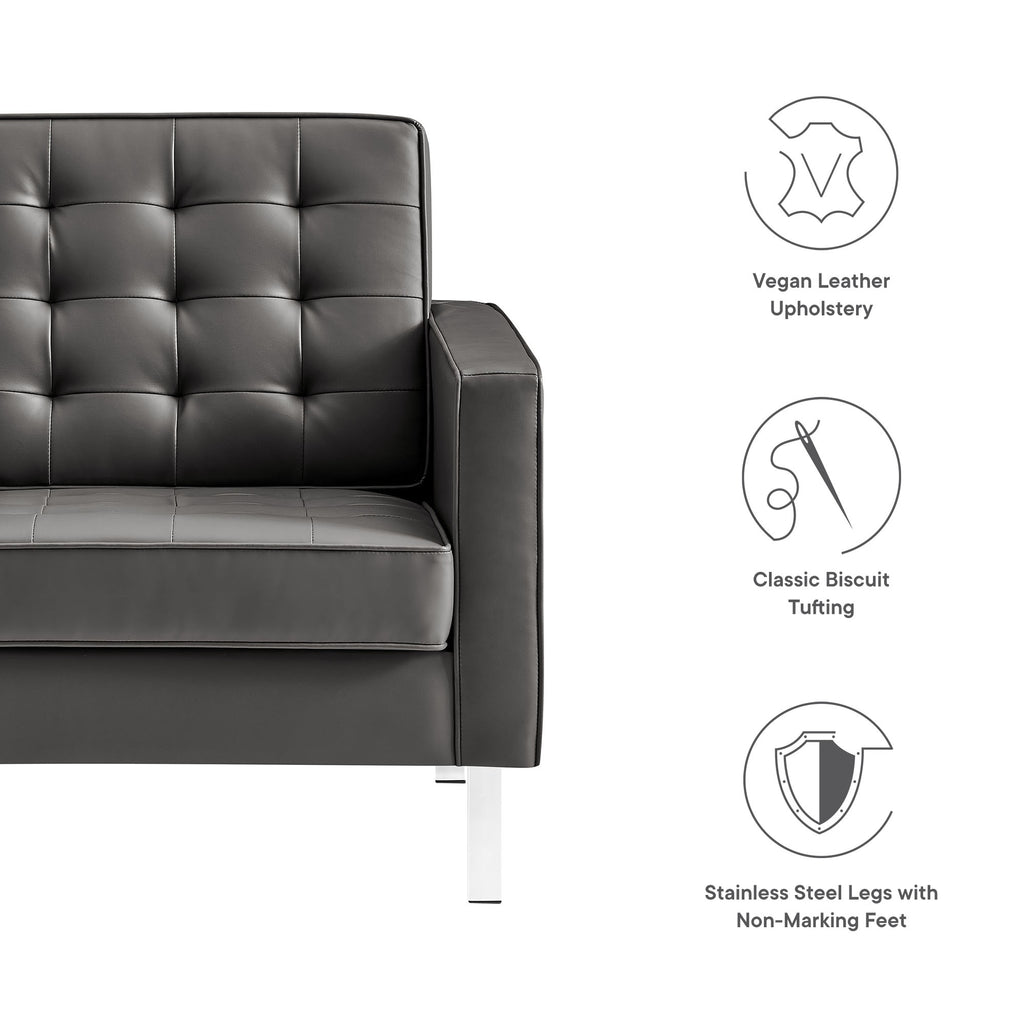 Loft Tufted Vegan Leather Armchair - Silver Gray